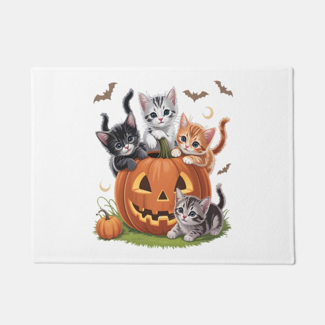 Katzenkürbis Halloween (90er Jahre), florale Spook Fußmatte (Vorderseite)