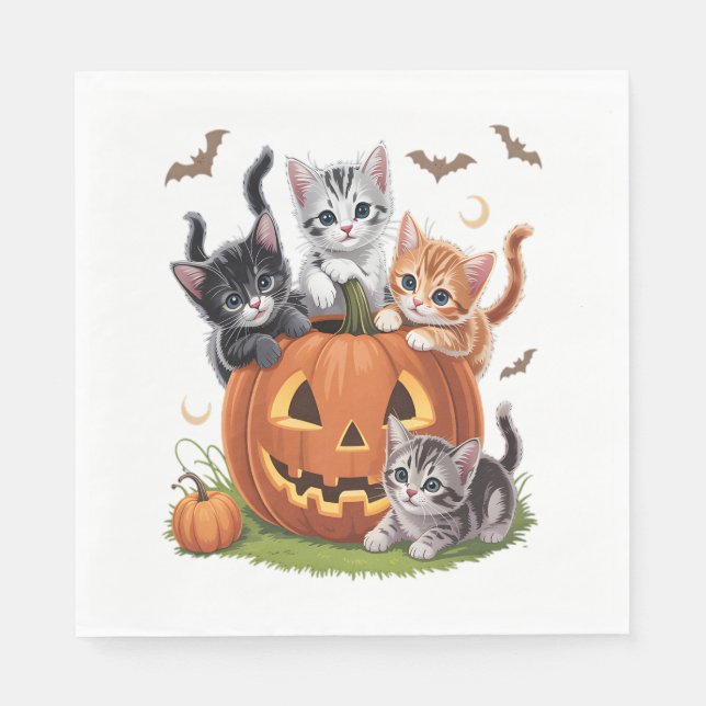 Katzenkürbis Halloween (90er Jahre), florale Spook Serviette (Vorderseite)