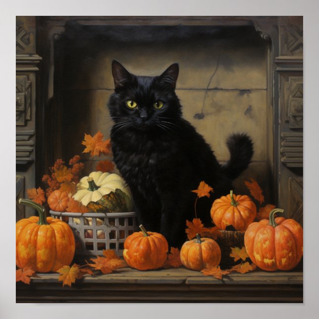 Katzenkürbis und Kürbisprint Poster (Vorne)
