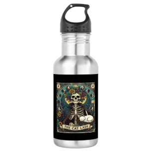 Katzenlady Halloween Skelett Blumen Mond Kompass Edelstahlflasche