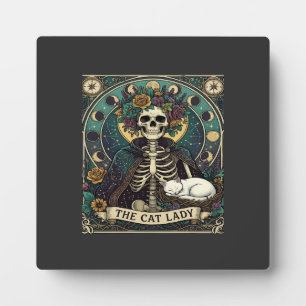 Katzenlady Halloween Skelett Blumen Mond Kompass Fotoplatte