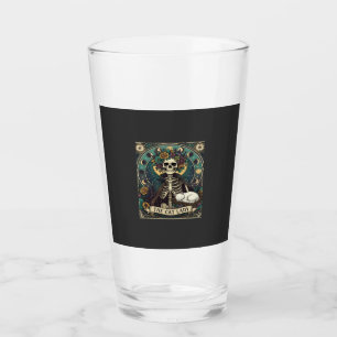 Katzenlady Halloween Skelett Blumen Mond Kompass Glas