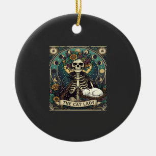 Katzenlady Halloween Skelett Blumen Mond Kompass Keramik Ornament