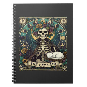 Katzenlady Halloween Skelett Blumen Mond Kompass Notizblock