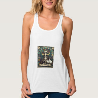 Katzenlady Halloween Skelett Blumen Mond Kompass Tank Top