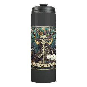 Katzenlady Halloween Skelett Blumen Mond Kompass Thermosbecher