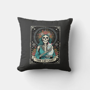 Katzenlady-Skelett-Tarot-Blumen-Gotisch Kissen