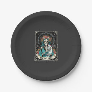 Katzenlady-Skelett-Tarot-Blumen-Gotisch Pappteller