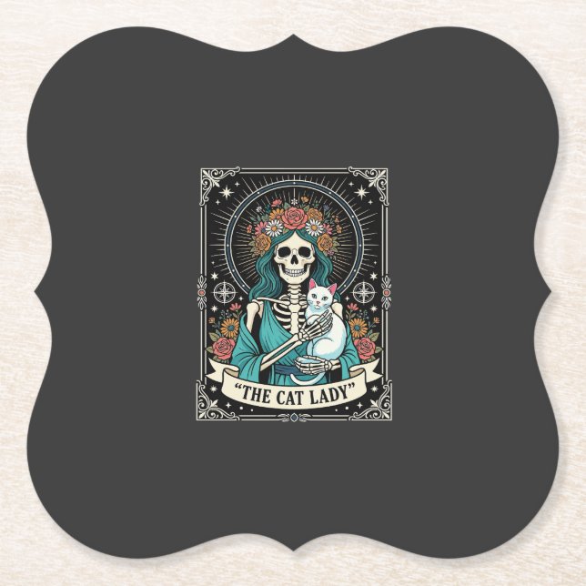 Katzenlady-Skelett-Tarot-Blumen-Gotisch Untersetzer (Vorderseite)