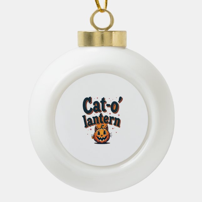 Katzenlaterne Keramik Kugel-Ornament (Vorderseite)