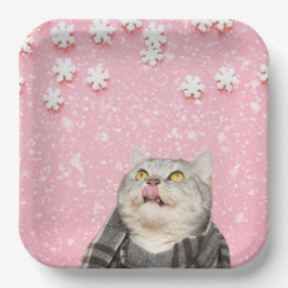 Katzenlecken Schneeflocken Square Paper Teller