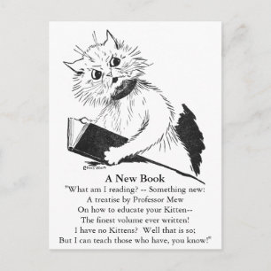Katzenlehrer mit Bildungsbuch Postkarte