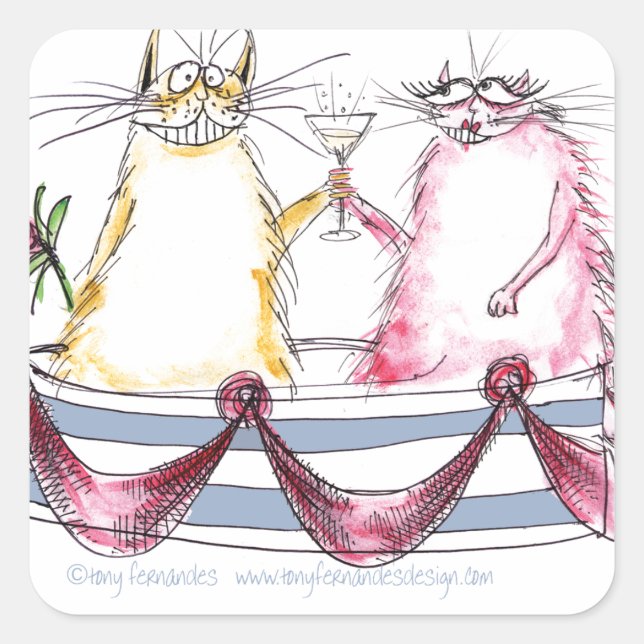 KatzenLiebe - lustiger Cartoon, tony fernandes Quadratischer Aufkleber (Vorderseite)