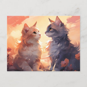 Katzenliebesromanze Aquarell-Flüstern Feiertagspostkarte