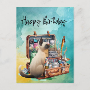 Katzenliebhaber, die zum Geburtstag angeln lieben  Postkarte