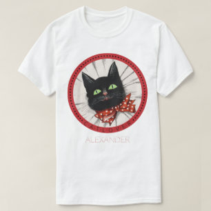 Katzenliebhaber Fliege Schwarz Rot Grün Name Anpas T-Shirt
