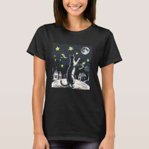 Katzenliebhaber greift nach Sternen Mond Himmel Kä T-Shirt