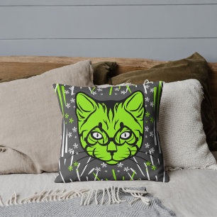 Katzenliebhaber Haustier Mama Grau Limette Modern  Kissen