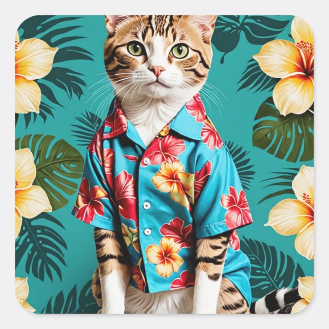 Katzenliebhaber Hawaiiansticker Quadratischer Aufkleber (Vorderseite)