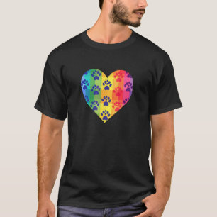 Katzenliebhaber Herzform Bunte Pfotenabdrücke Feli T-Shirt