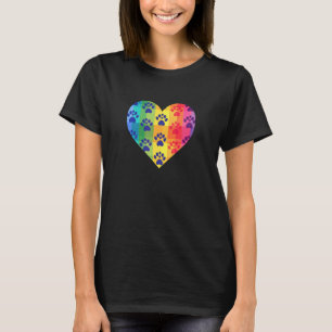 Katzenliebhaber Herzform Bunte Pfotenabdrücke Feli T-Shirt