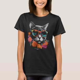 Katzenliebhaber-Kunst Sonnenbrille Blumen Tier Mot T-Shirt