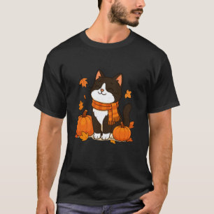 Katzenliebhaber Kürbis Herbstblätter Herbstsaison T-Shirt