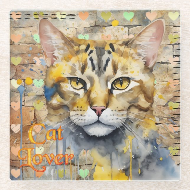 Katzenliebhaber Mixed Media Glasuntersetzer (Vorderseite)