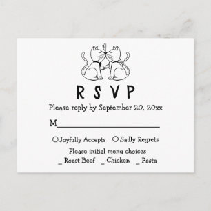 Katzenliebhaber Schwarz-Weiß Hochzeit-RSVP-Postkar Einladungspostkarte