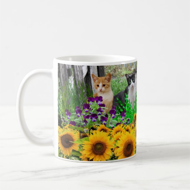 Katzenliebhaber/Sonnenblumen und Felsen Kaffeetasse (Links)
