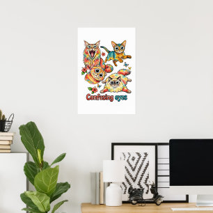Katzenliebhaber Spaß Katzen Neuniertes Quartett, K Poster