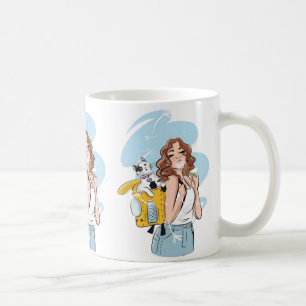 Katzenliebhaber-Tasse – Stylische Frau mit Katze i Kaffeetasse
