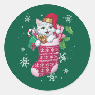 Katzenliebhaber Weihnachten Lustige Katzenbesitzer Runder Aufkleber