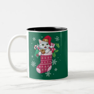 Katzenliebhaber Weihnachten Lustige Katzenbesitzer Zweifarbige Tasse