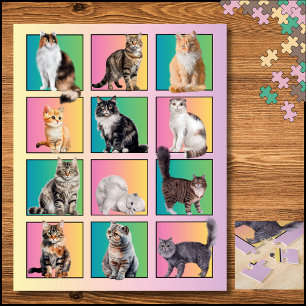 Katzenliebhabers Farbblock-Collage-Pastell-Puzzle Puzzle