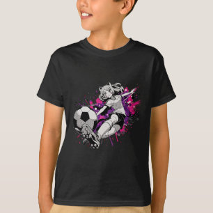 Katzenmädchen-Fußballspieler auf dem Spielfeld Spa T-Shirt