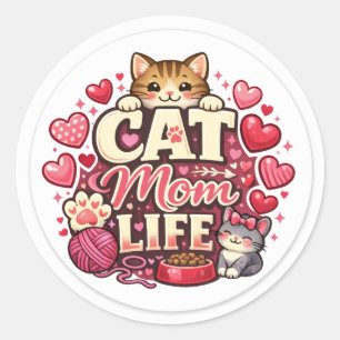 Katzenmama-Leben Rund Aufkleber – Süße Valentinsta