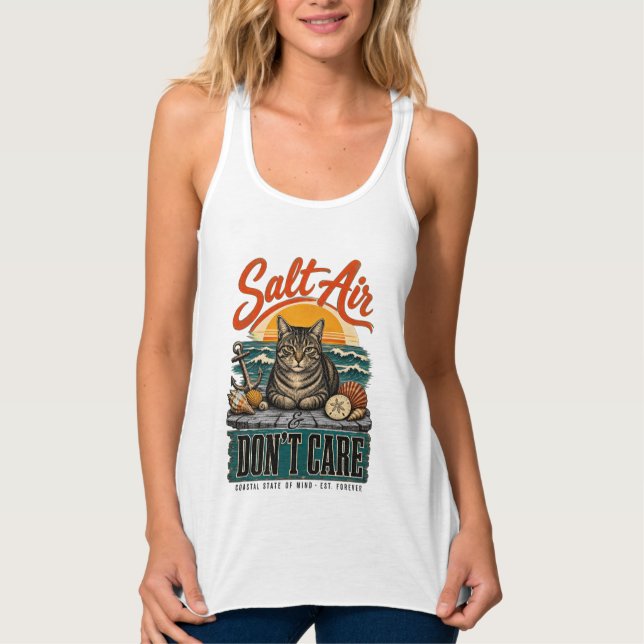 Katzenmama-Strandleben Retro-Tabbykatze Tank Top (Vorderseite)