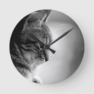 Katzenmeditation Schwarz/Weiß Runde Wanduhr