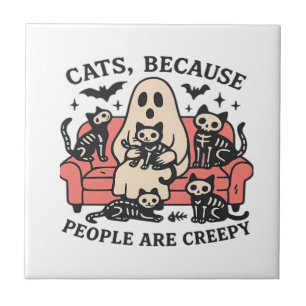 Katzenmenschen sind gruselige Skelett Halloween T- Fliese