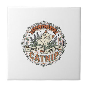 Katzenminze Katze Katzenminze Vintage Vektor Art S Fliese