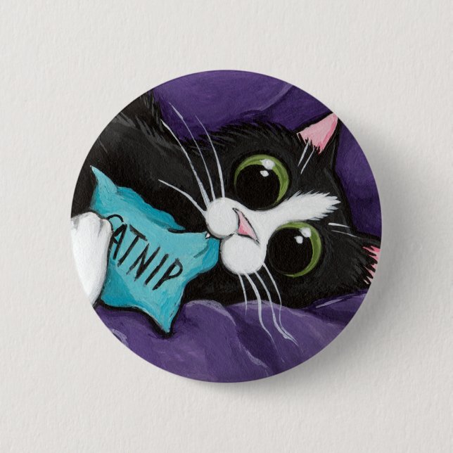 Katzenminzen-Süchtiger - Katzen-Kunst-Knopf Button (Vorderseite)