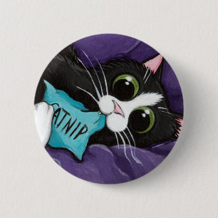 Katzenminzen-Süchtiger - Katzen-Kunst-Knopf Button