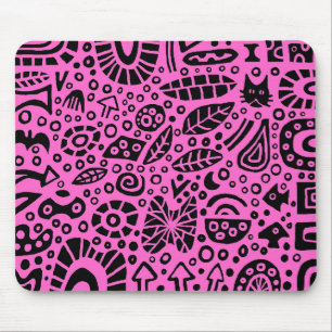 Katzenminzen-Träume - Schwarzes auf rosa FF66CC Mousepad