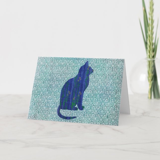 Katzenmuster auf Muster in Blau Kunstnotizkarte 1 Karte (Vorderseite)