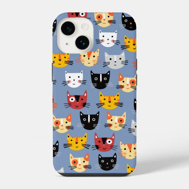 Katzenmuster Blau iPhone Hülle (Rückseite)
