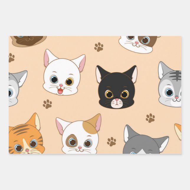Katzenmuster Geschenkpapier Set (Vorderseite)