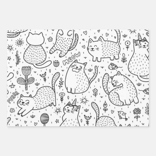 Katzenmuster Geschenkpapier Set (Vorderseite)