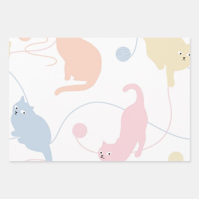 Katzenmuster Geschenkpapier Set (Vorderseite)