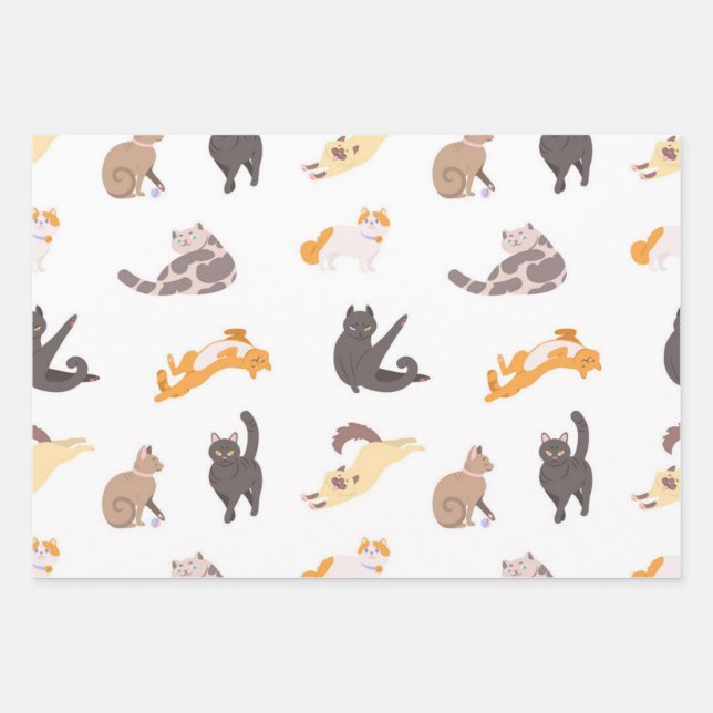 Katzenmuster Geschenkpapier Set (Vorderseite)
